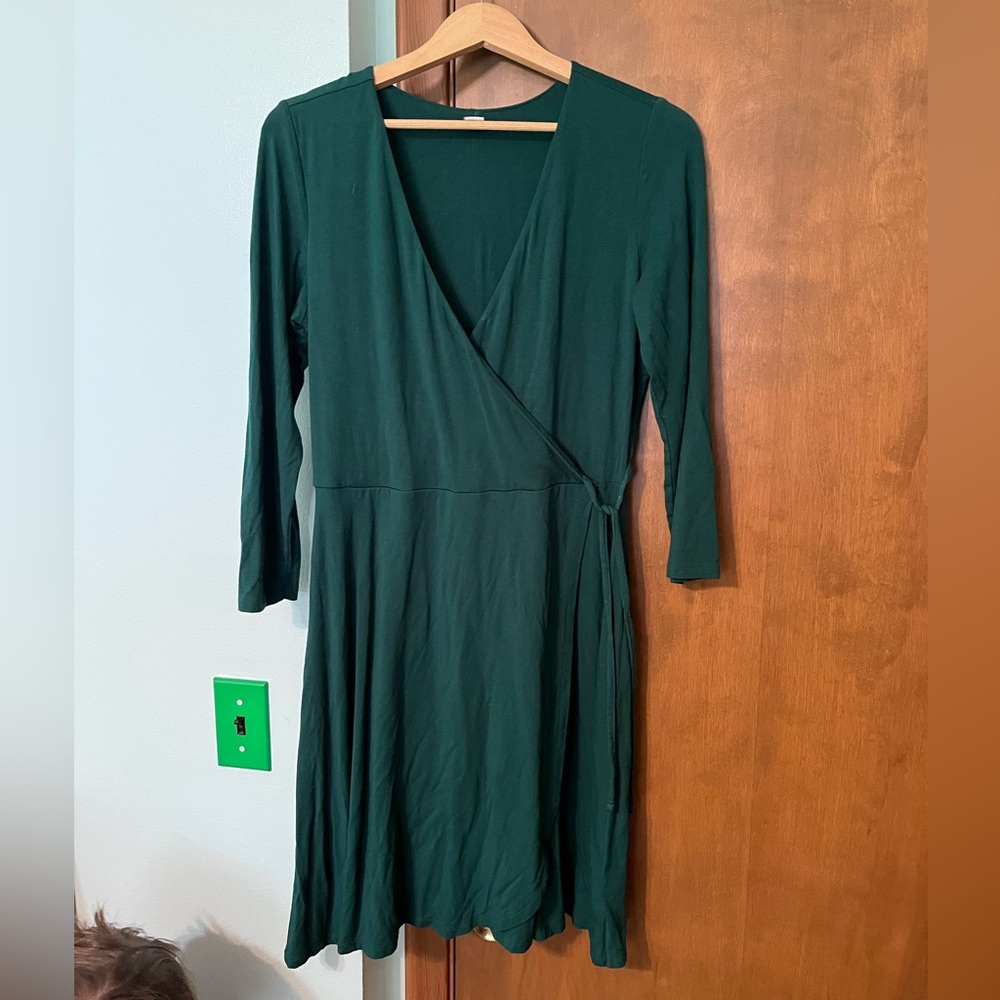 Dark green wrap dress